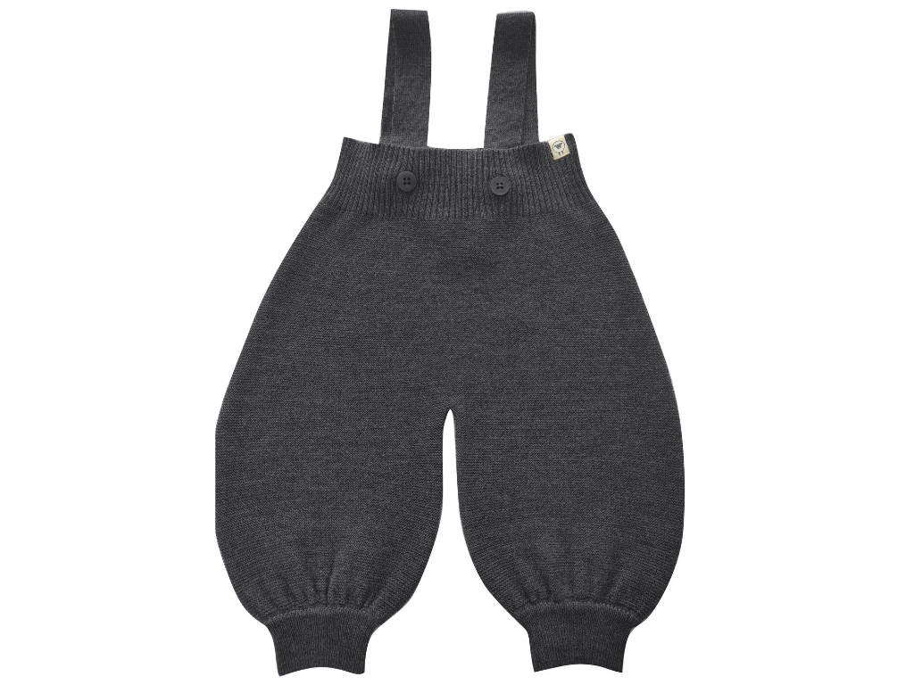 Babylatzhose aus Merinowolle in anthrazit mit zwei verstellbaren Knöpfen an den Trägern