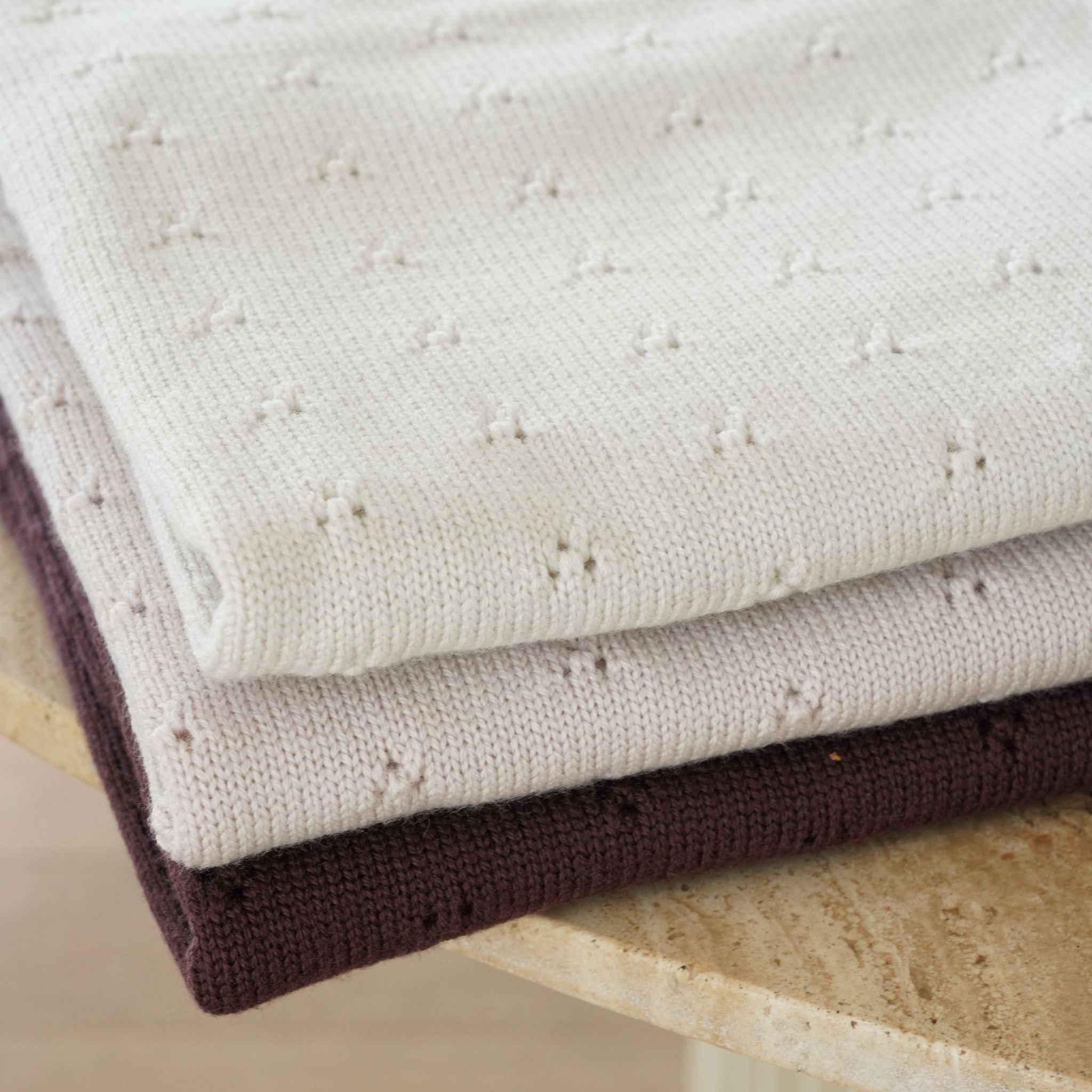 Blanket "Ida" with ajour pattern in camel melange