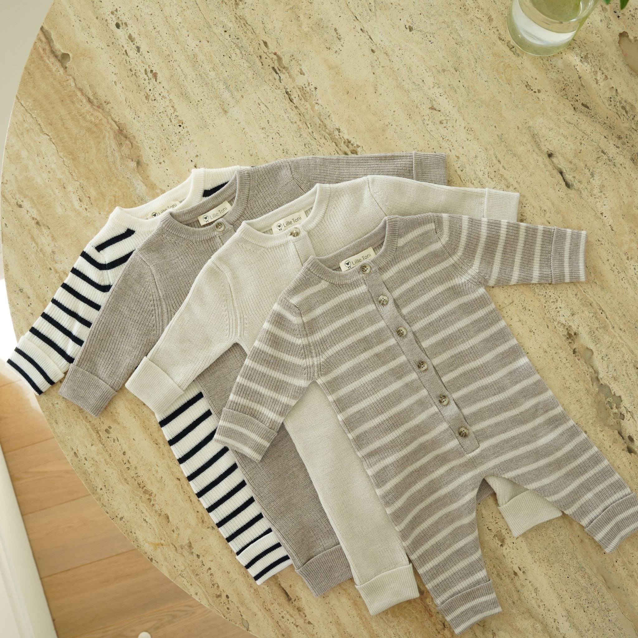 Thea romper in camel/ cream striped