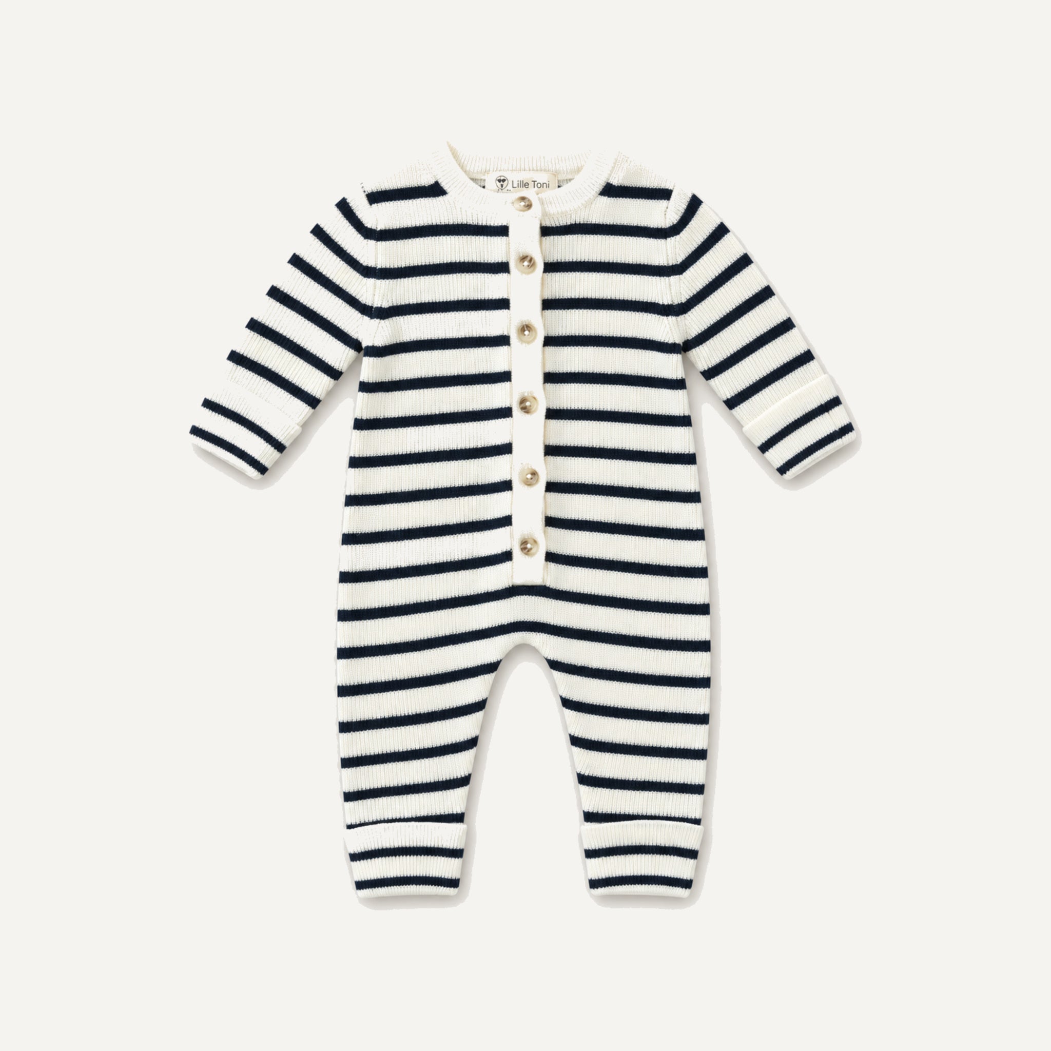 Strampler "Thea" in offwhite marine gestreift