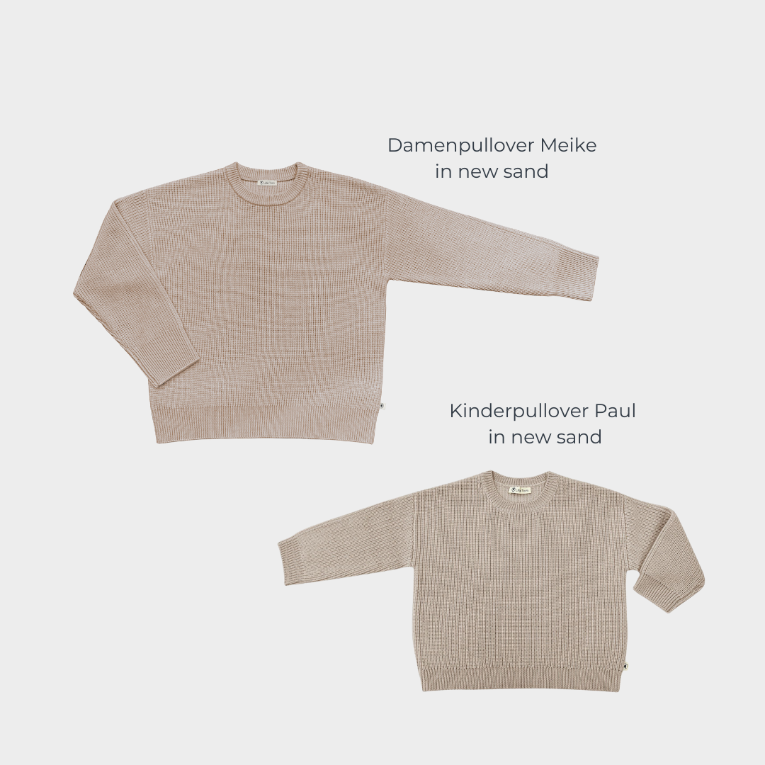 Geschenkset aus Damenpullover "Meike" und Kinderpullover "Paul" in new sand