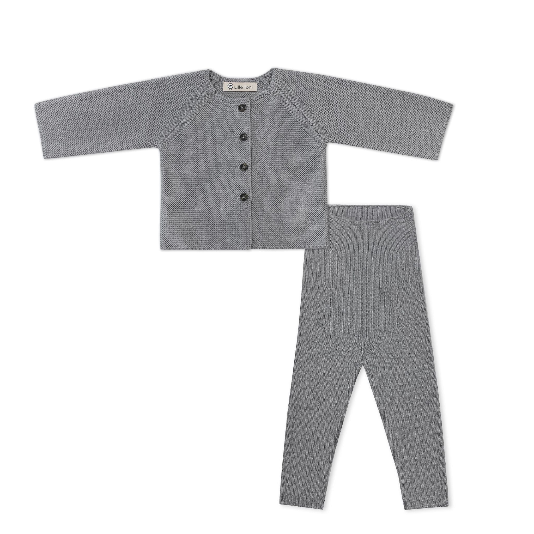 Geschenkset aus Cardigan "Emil" & Leggings "Finn" in grau melange