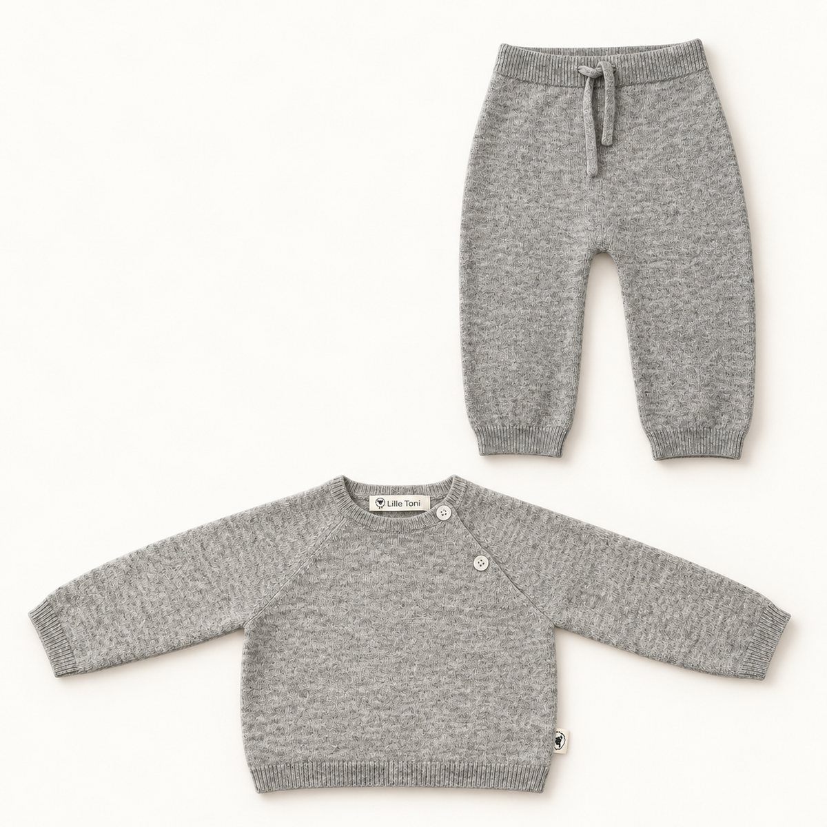 Cashmere Geschenkset Pullover Pippa und Hose Lene in grau melange – Lille Toni