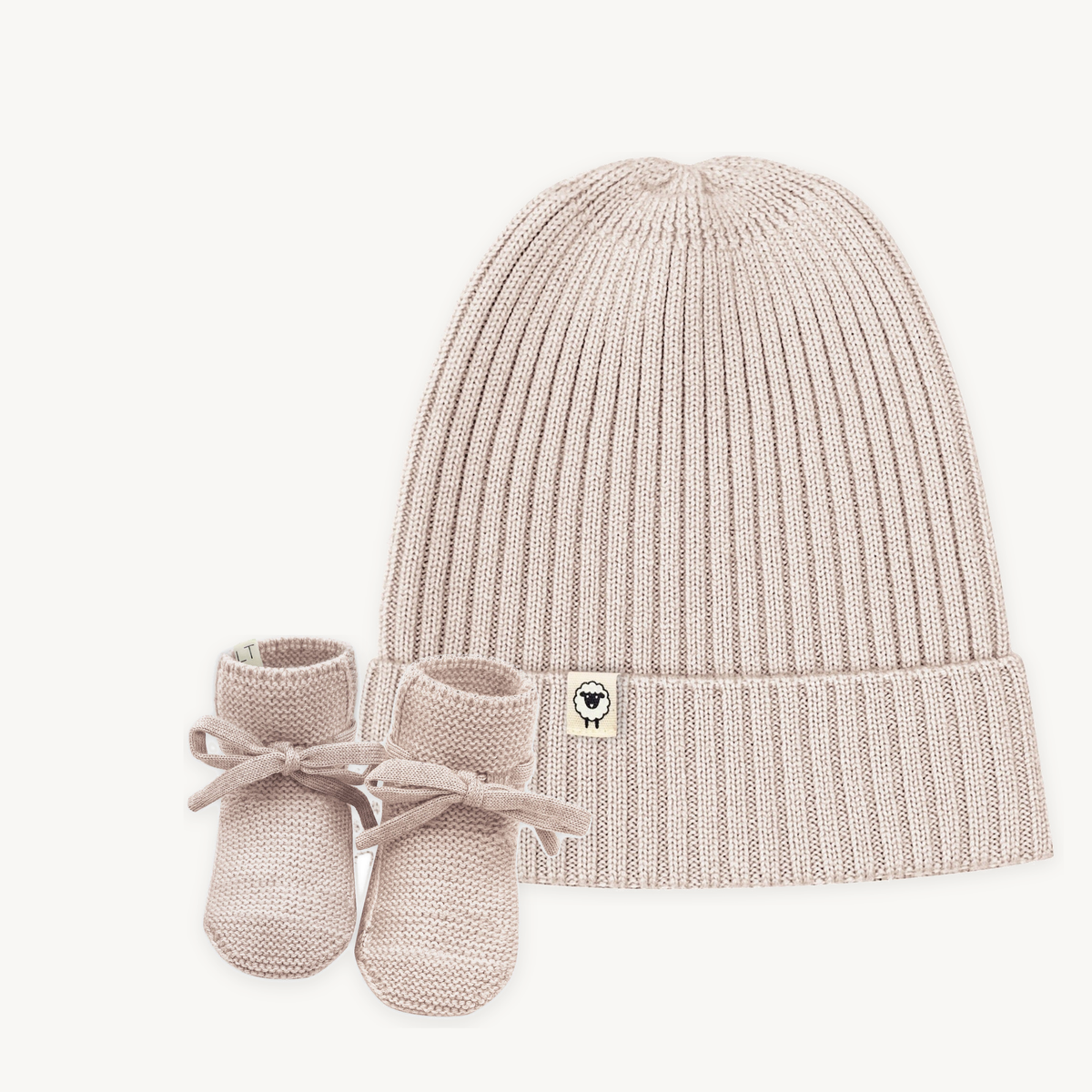 Geschenkset Mütze Emma und Babyschuhe Toni in rosewood – Lille Toni